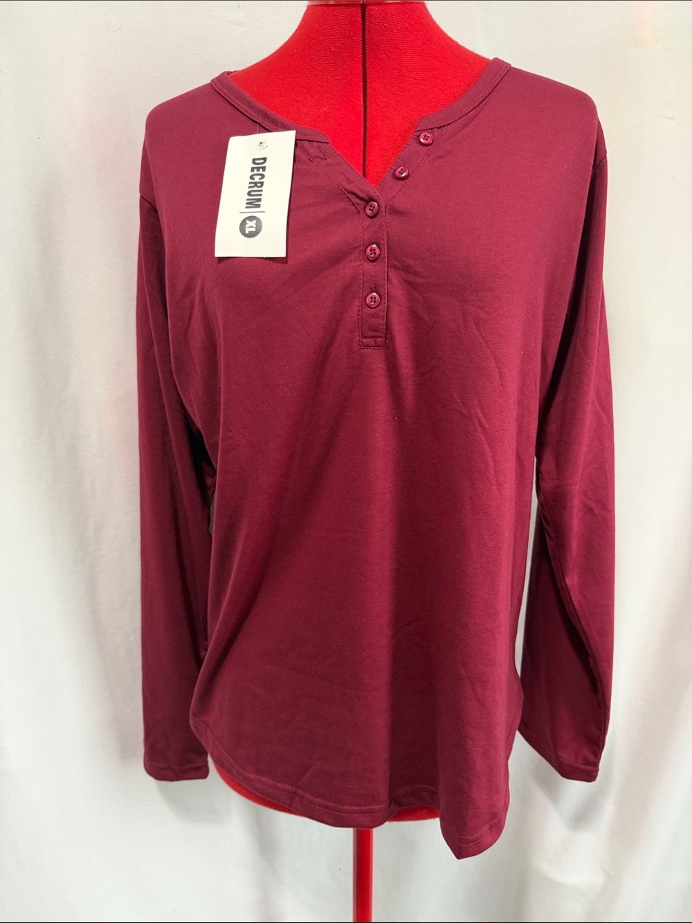Women's Long Sleeve Henley - Wine